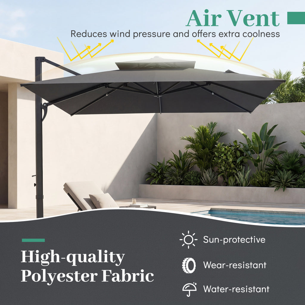 10 FT Aluminum Pole Patio Cantilever Umbrella with 220 LBS Base