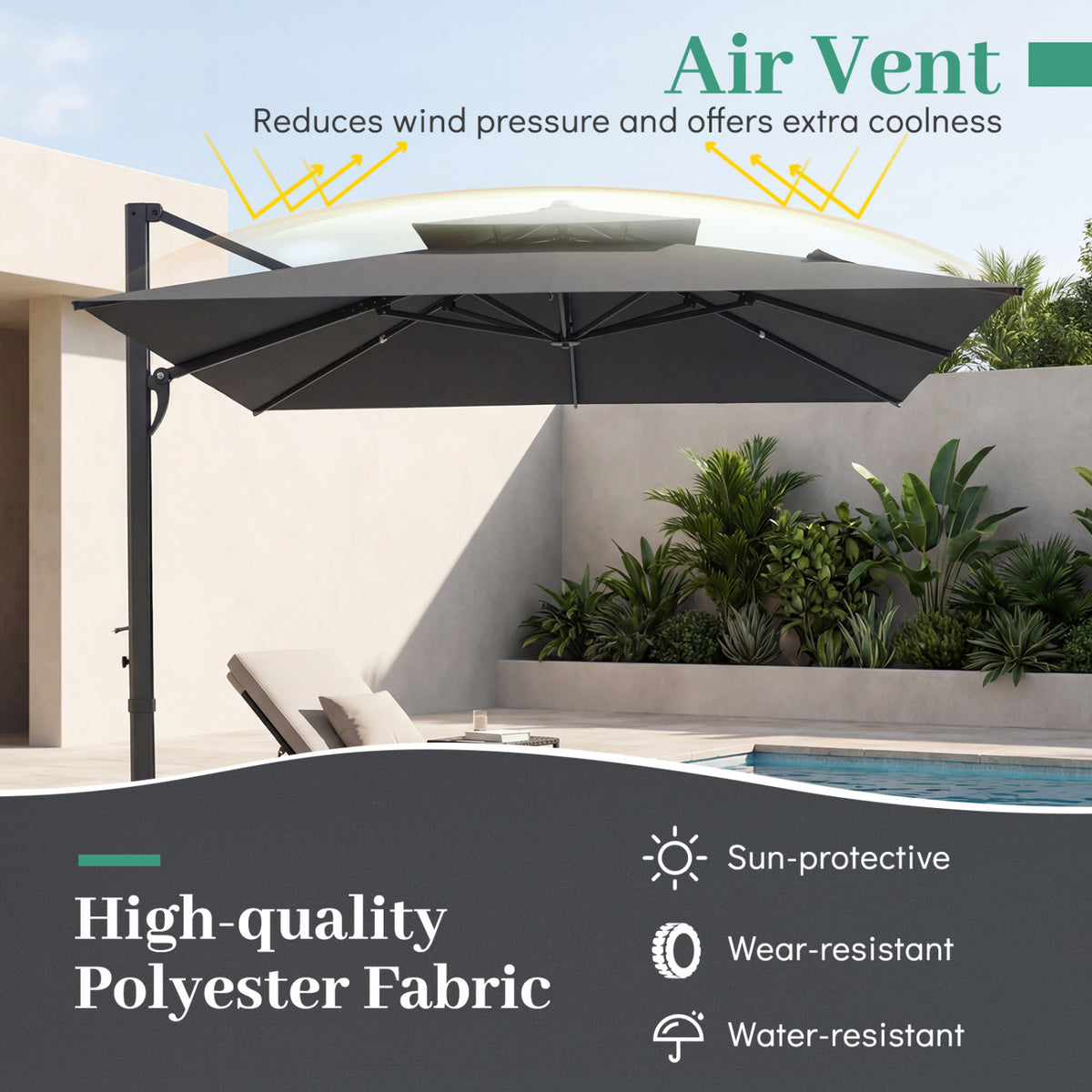 10 FT Aluminum Pole Patio Cantilever Umbrella with 220 LBS Base