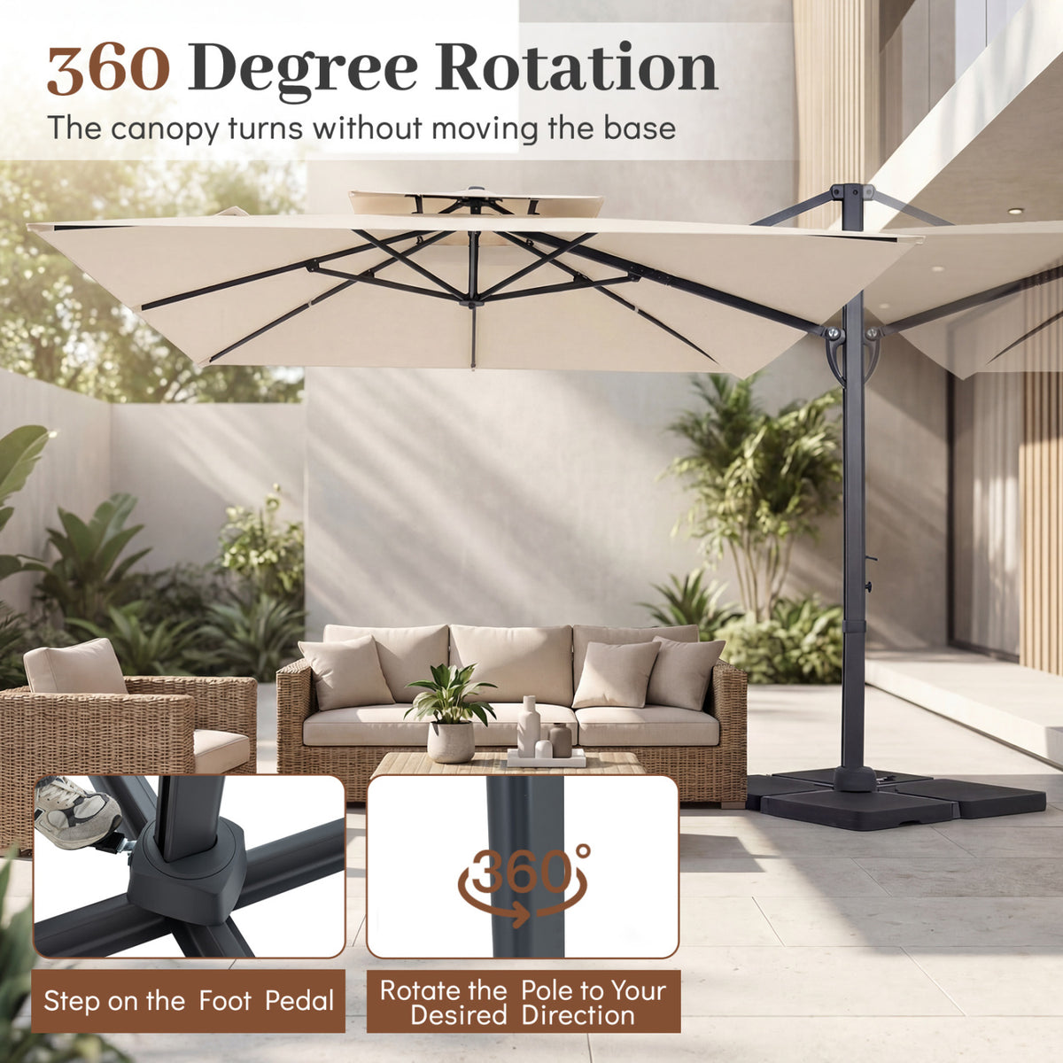 10 FT Aluminum Pole Patio Cantilever Umbrella with 220 LBS Base