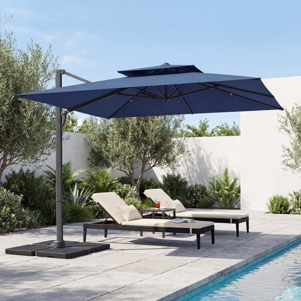 10 FT Aluminum Pole Patio Cantilever Umbrella with 220 LBS Base