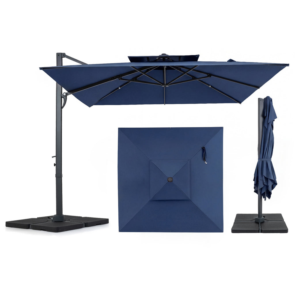 10 FT Aluminum Pole Patio Cantilever Umbrella with 220 LBS Base
