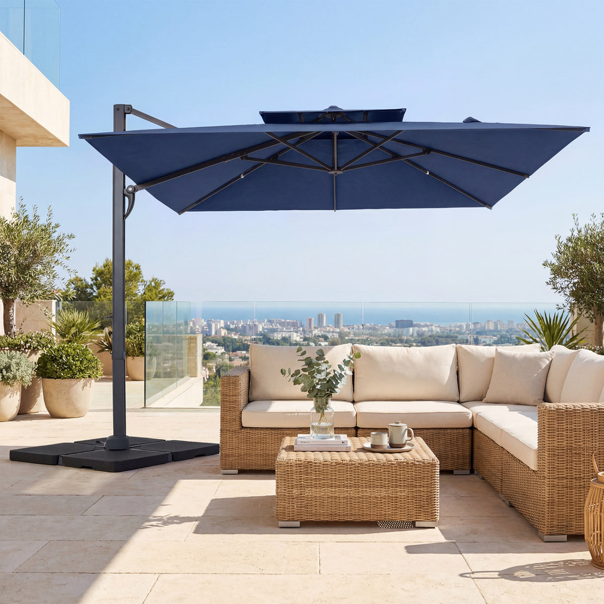 10 FT Aluminum Pole Patio Cantilever Umbrella with 220 LBS Base