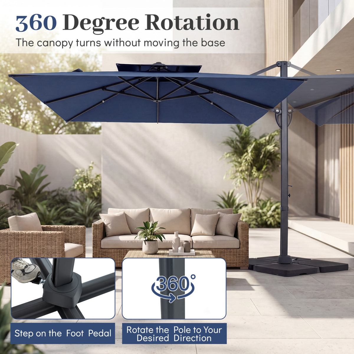 10 FT Aluminum Pole Patio Cantilever Umbrella with 220 LBS Base