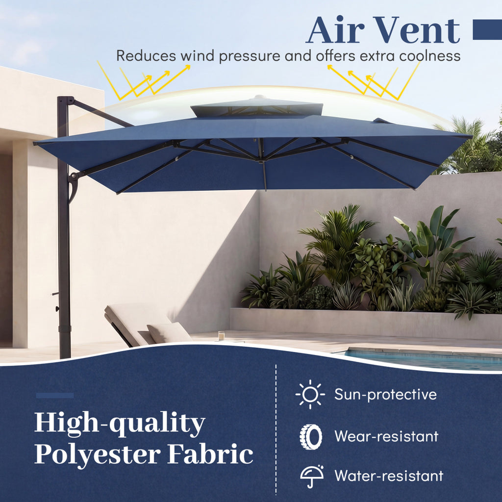 10 FT Aluminum Pole Patio Cantilever Umbrella with 220 LBS Base