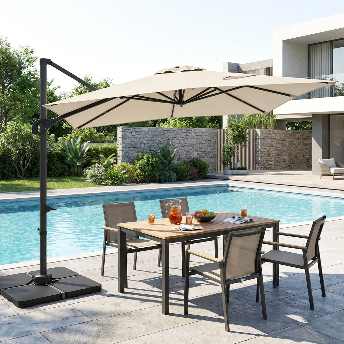 11 x 9 FT Aluminum Pole Outdoor Offset Hanging Umbrella with 220 LBS