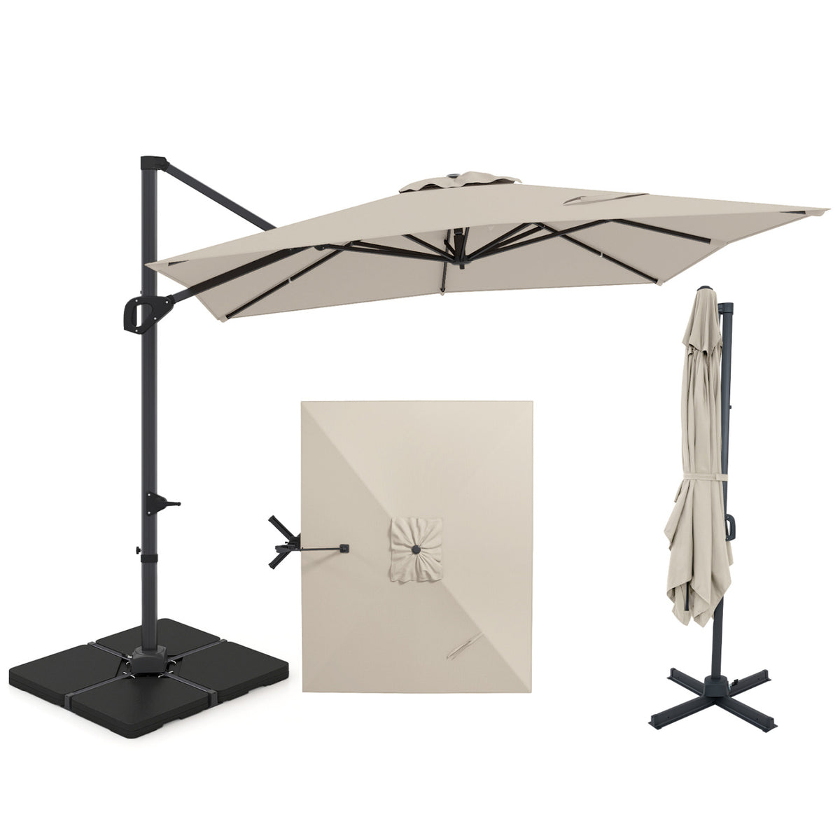 11 x 9 FT Aluminum Pole Outdoor Offset Hanging Umbrella with 220 LBS
