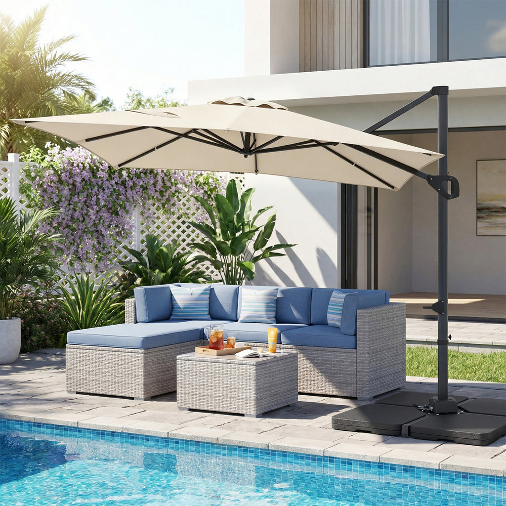11 x 9 FT Aluminum Pole Outdoor Offset Hanging Umbrella with 220 LBS