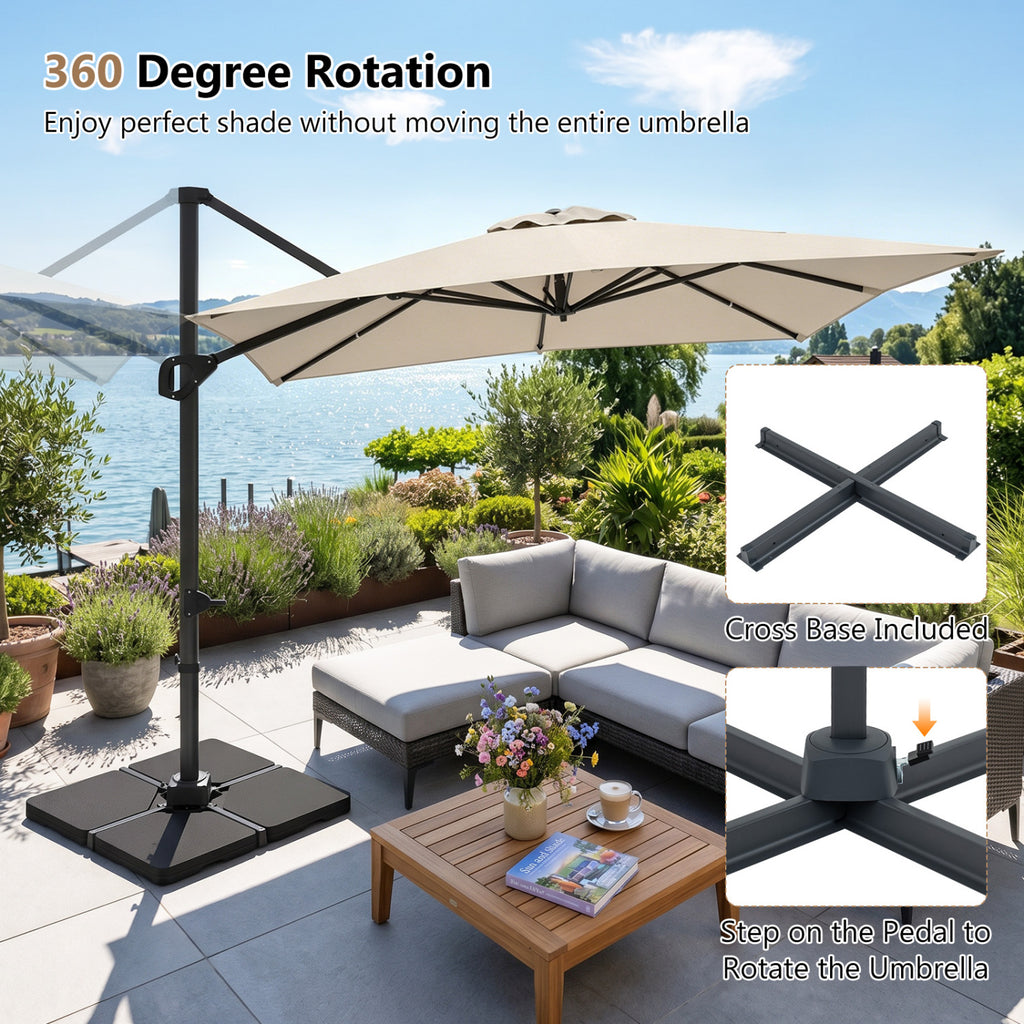 11 x 9 FT Aluminum Pole Outdoor Offset Hanging Umbrella with 220 LBS