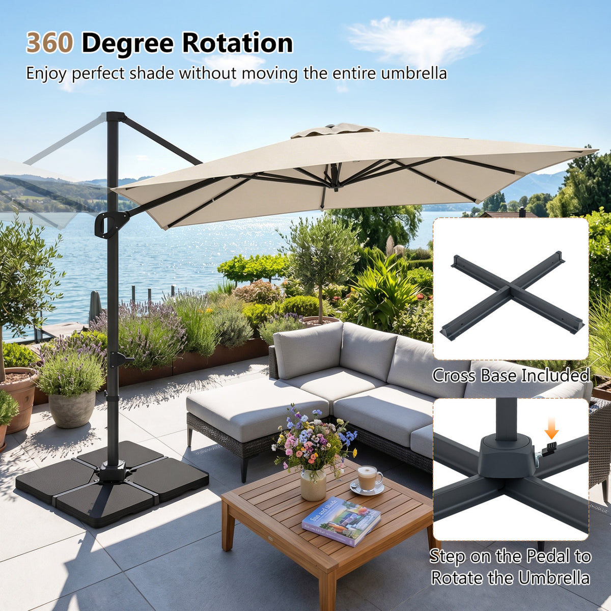 11 x 9 FT Aluminum Pole Outdoor Offset Hanging Umbrella with 220 LBS