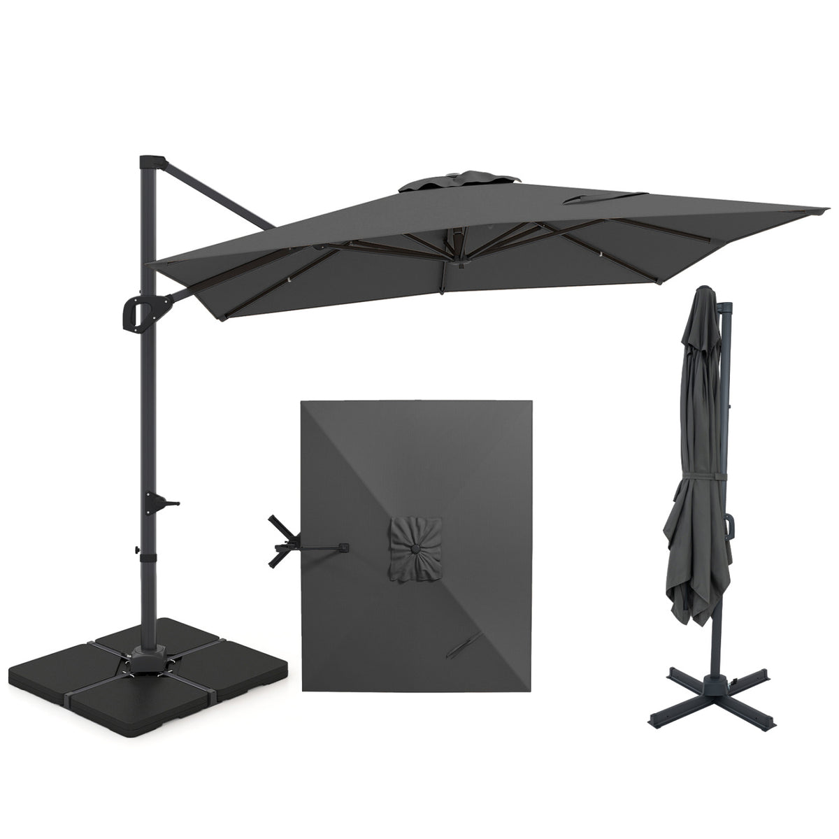 11 x 9 FT Aluminum Pole Outdoor Offset Hanging Umbrella with 220 LBS