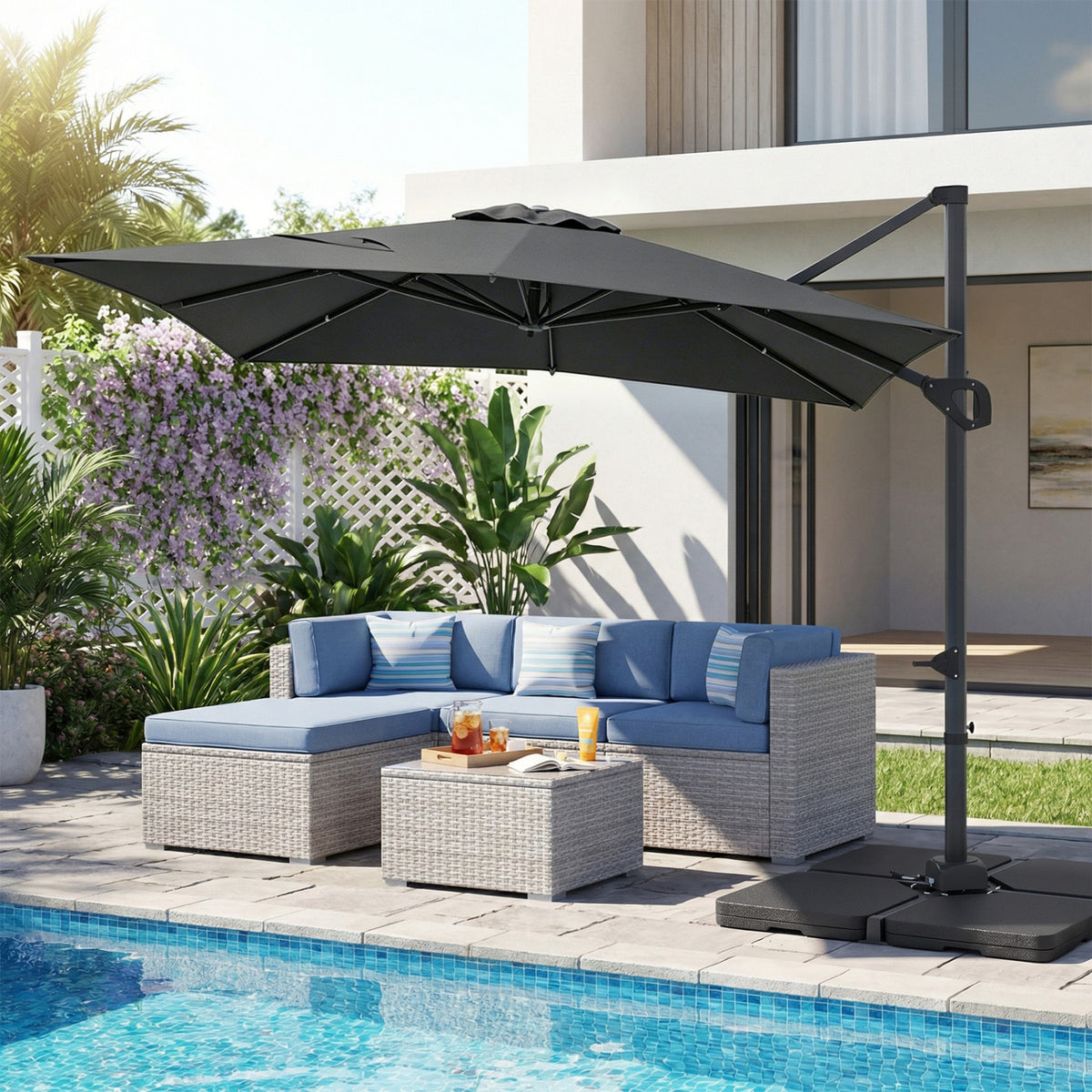 11 x 9 FT Aluminum Pole Outdoor Offset Hanging Umbrella with 220 LBS