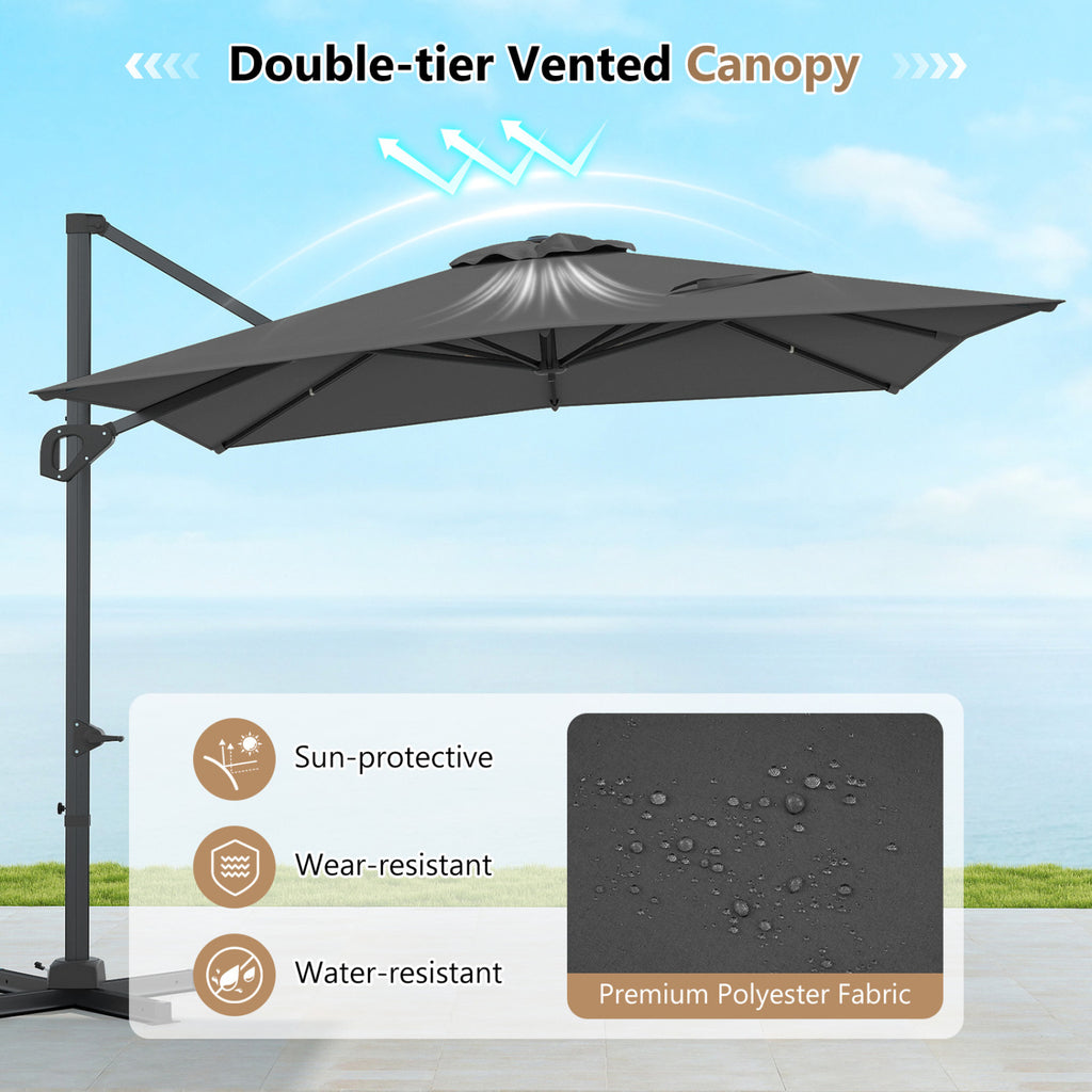 11 x 9 FT Aluminum Pole Outdoor Offset Hanging Umbrella with 220 LBS