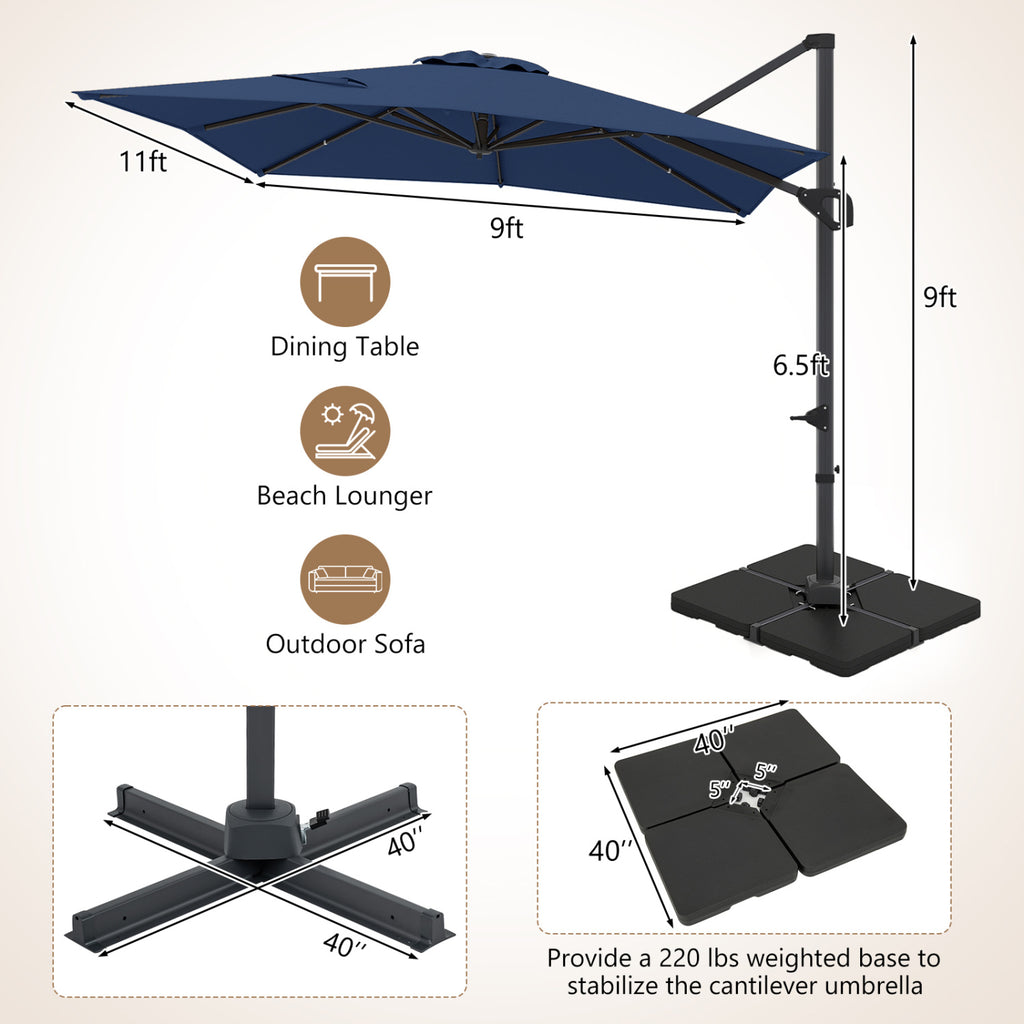 11 x 9 FT Aluminum Pole Outdoor Offset Hanging Umbrella with 220 LBS