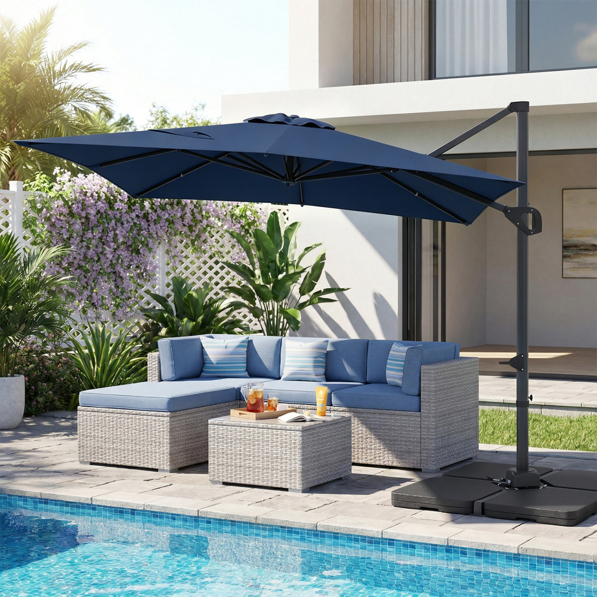 11 x 9 FT Aluminum Pole Outdoor Offset Hanging Umbrella with 220 LBS