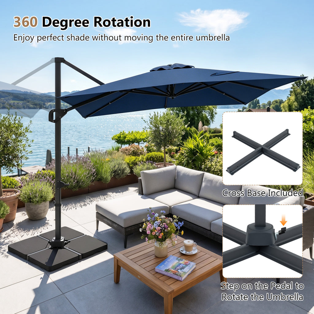 11 x 9 FT Aluminum Pole Outdoor Offset Hanging Umbrella with 220 LBS