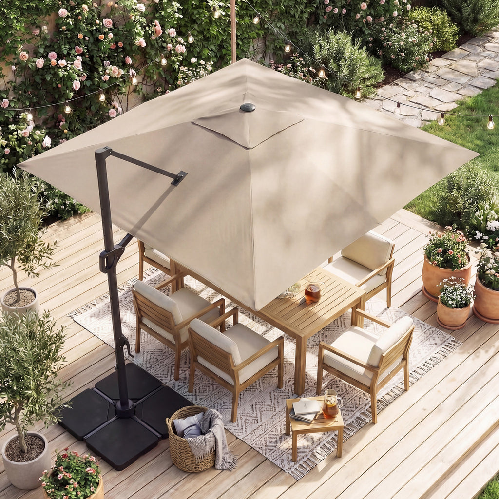 10 FT Cantilever Patio Umbrella with 32 Solar LED Lights and 220 LBS