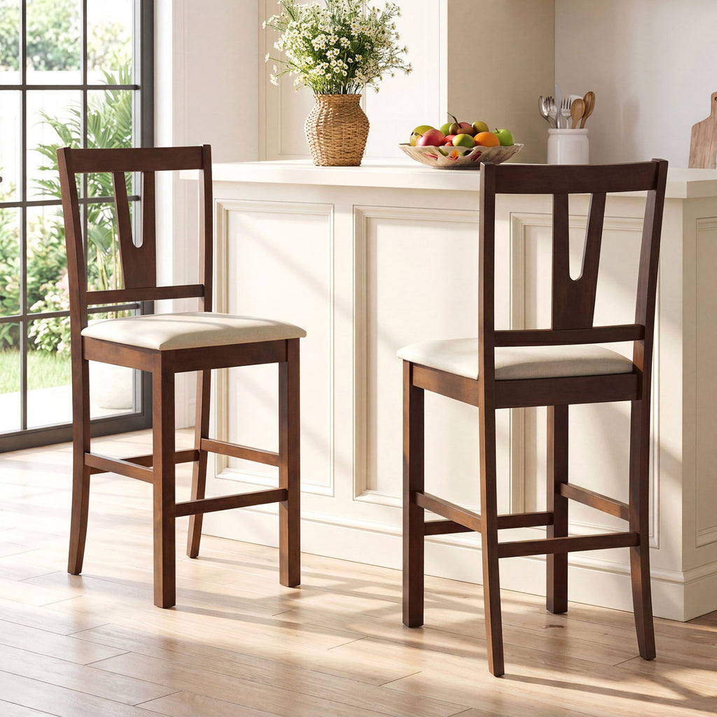 Counter Height Bar Stools with V-Back Support, Set of 2