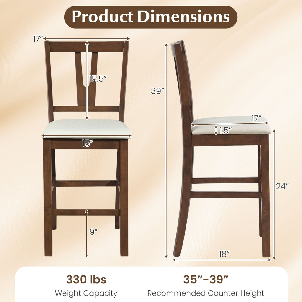 Counter Height Bar Stools with V-Back Support, Set of 2
