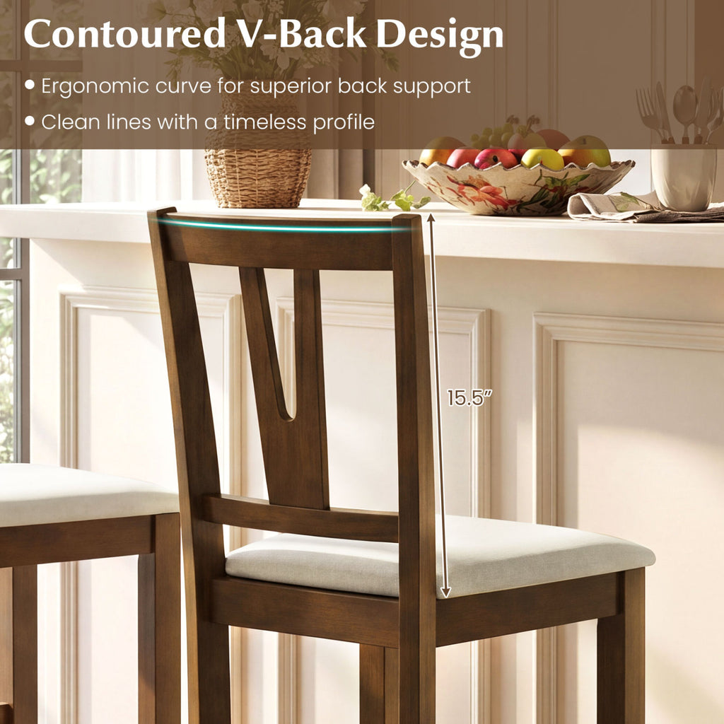 Counter Height Bar Stools with V-Back Support, Set of 2
