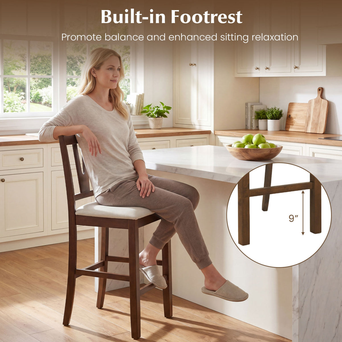 Counter Height Bar Stools with V-Back Support, Set of 2
