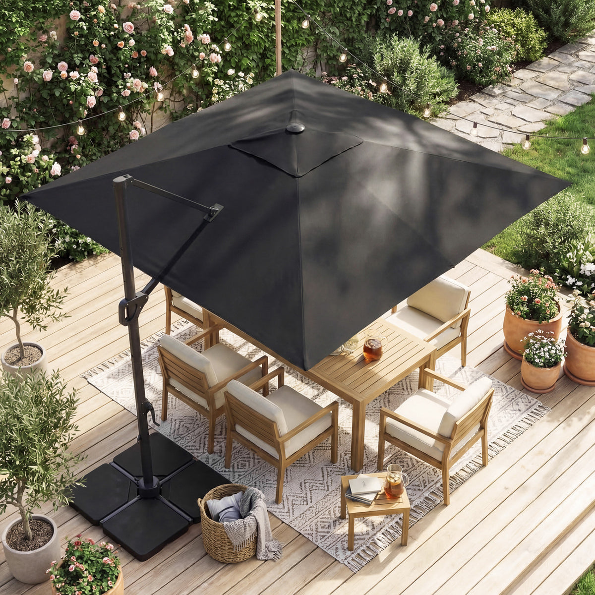 10 FT Cantilever Patio Umbrella with 32 Solar LED Lights and 220 LBS