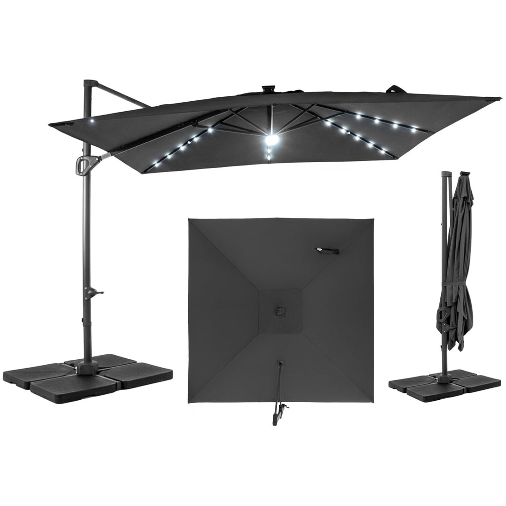 10 FT Cantilever Patio Umbrella with 32 Solar LED Lights and 220 LBS