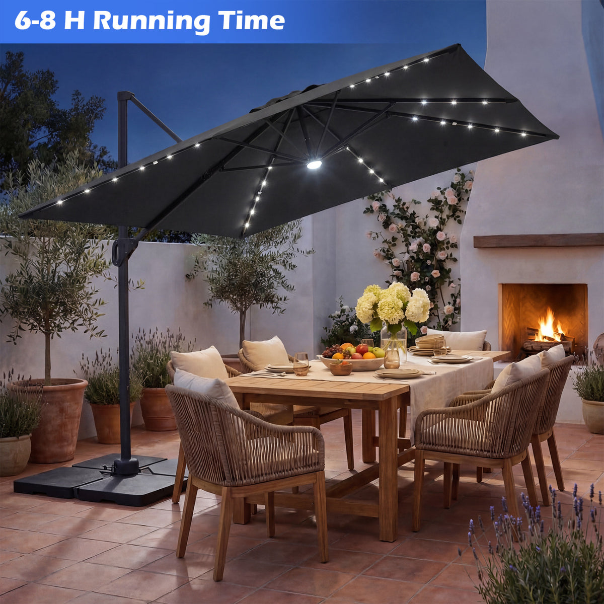 10 FT Cantilever Patio Umbrella with 32 Solar LED Lights and 220 LBS