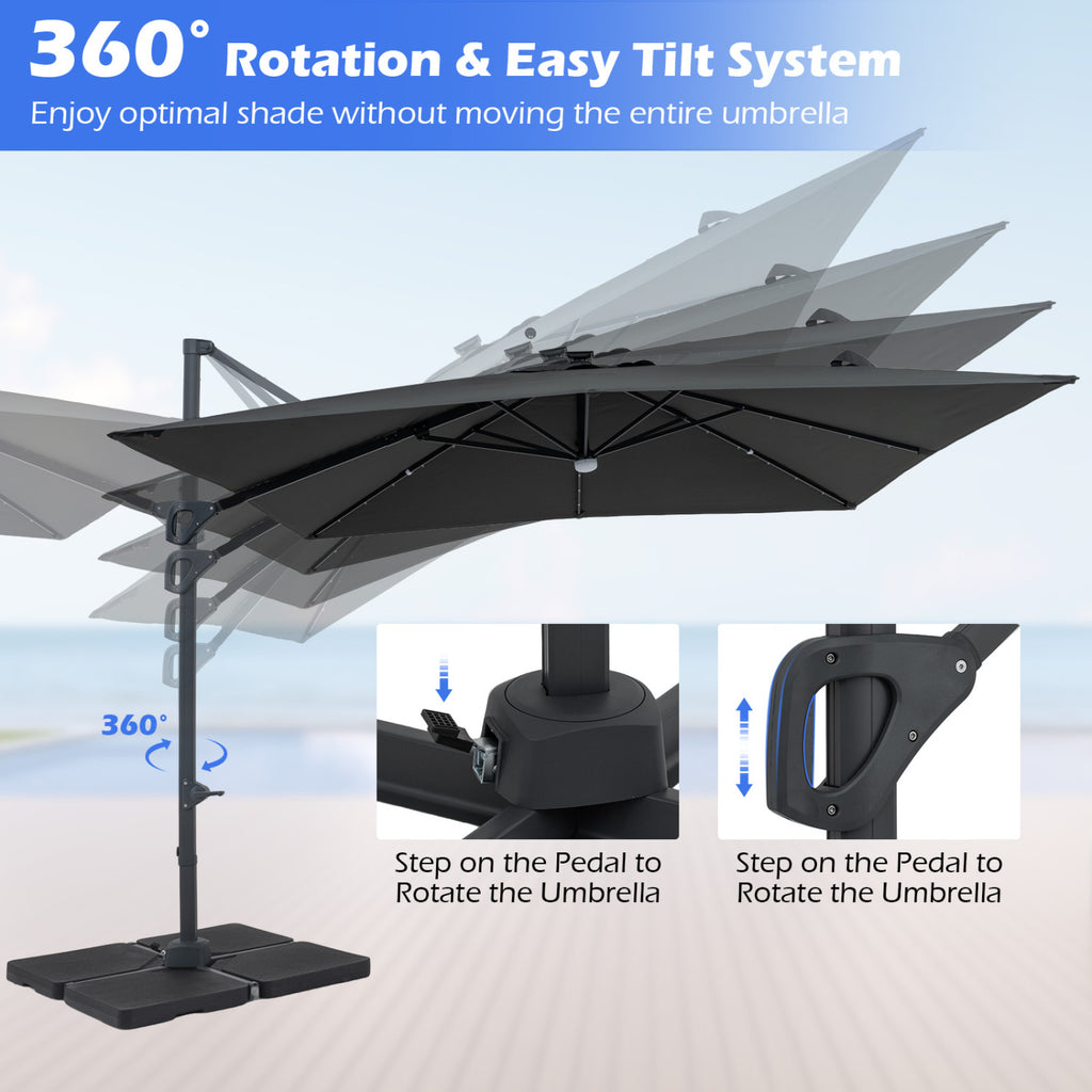 10 FT Cantilever Patio Umbrella with 32 Solar LED Lights and 220 LBS