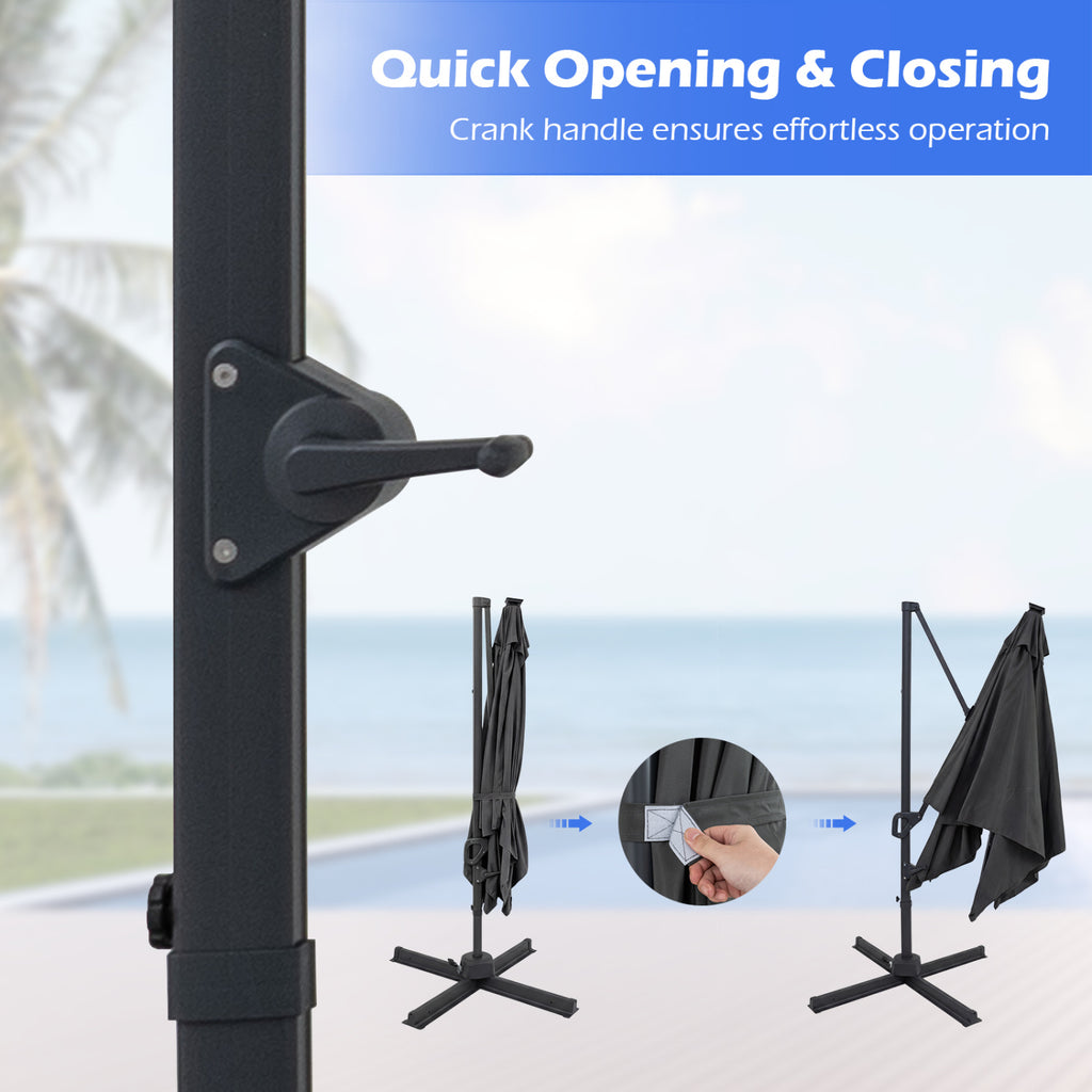 10 FT Cantilever Patio Umbrella with 32 Solar LED Lights and 220 LBS