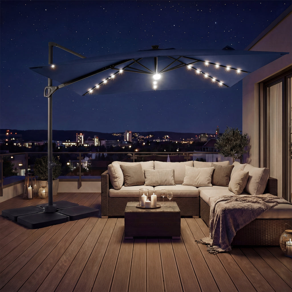 10 FT Cantilever Patio Umbrella with 32 Solar LED Lights and 220 LBS