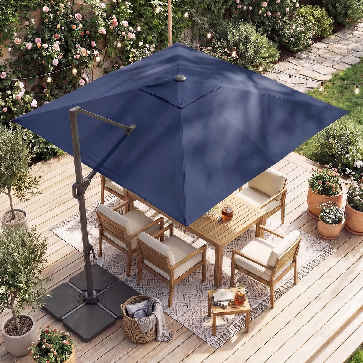 10 FT Cantilever Patio Umbrella with 32 Solar LED Lights and 220 LBS