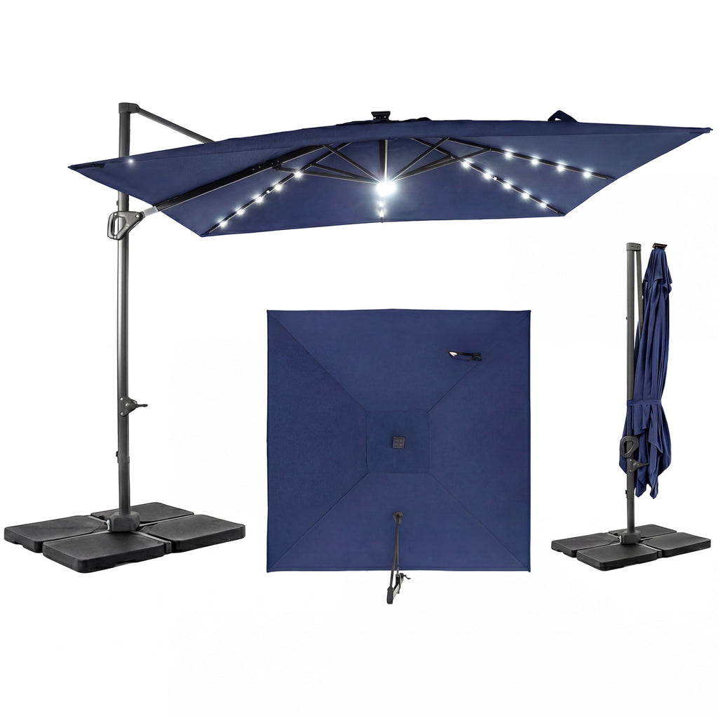 10 FT Cantilever Patio Umbrella with 32 Solar LED Lights and 220 LBS