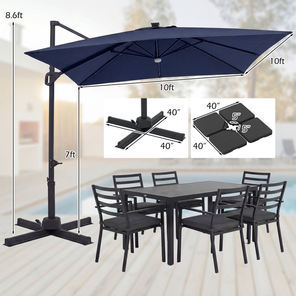 10 FT Cantilever Patio Umbrella with 32 Solar LED Lights and 220 LBS