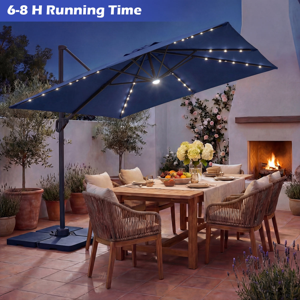 10 FT Cantilever Patio Umbrella with 32 Solar LED Lights and 220 LBS