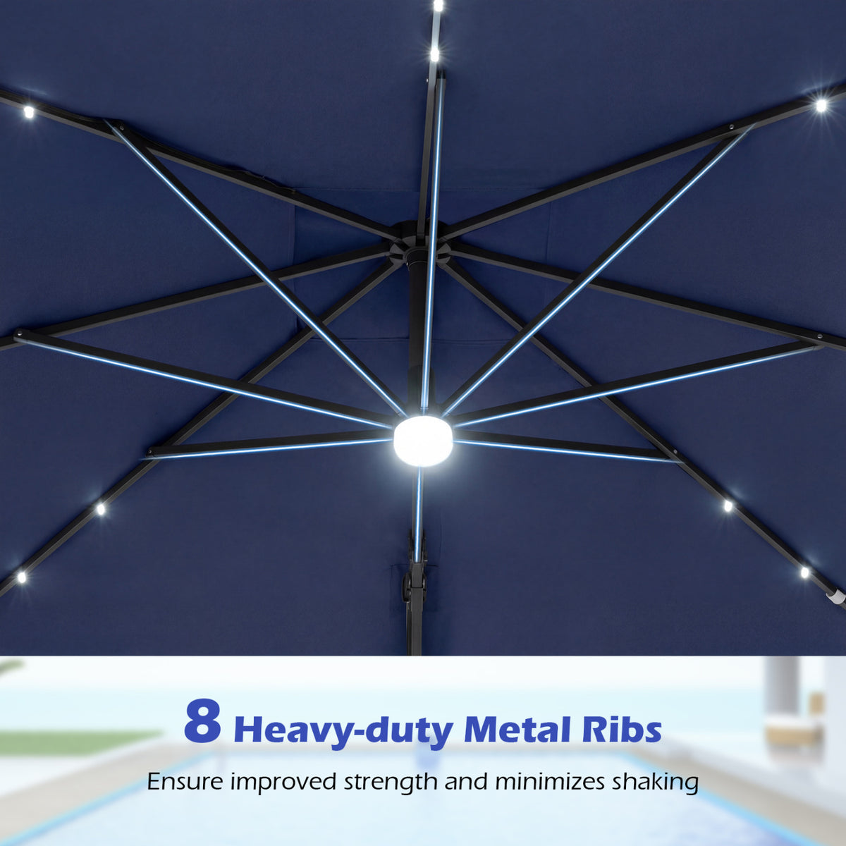 10 FT Cantilever Patio Umbrella with 32 Solar LED Lights and 220 LBS