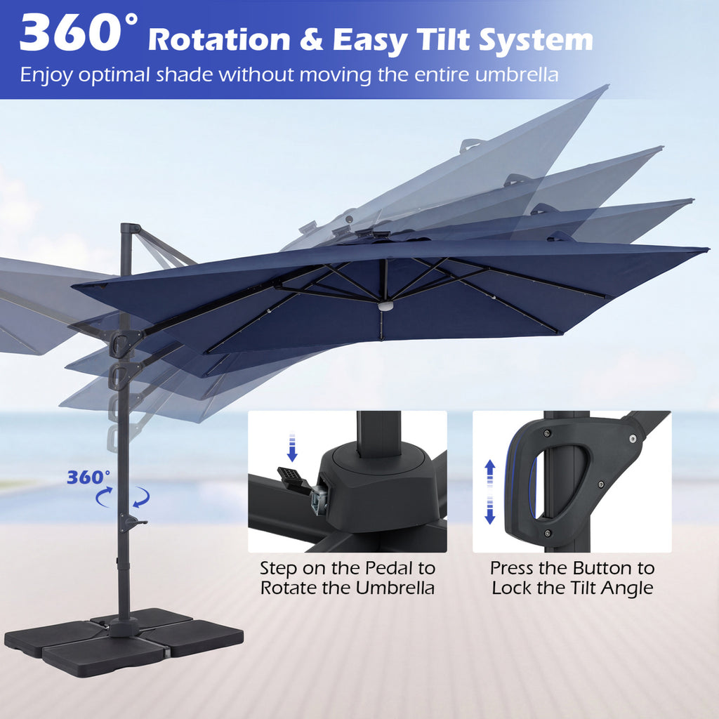 10 FT Cantilever Patio Umbrella with 32 Solar LED Lights and 220 LBS