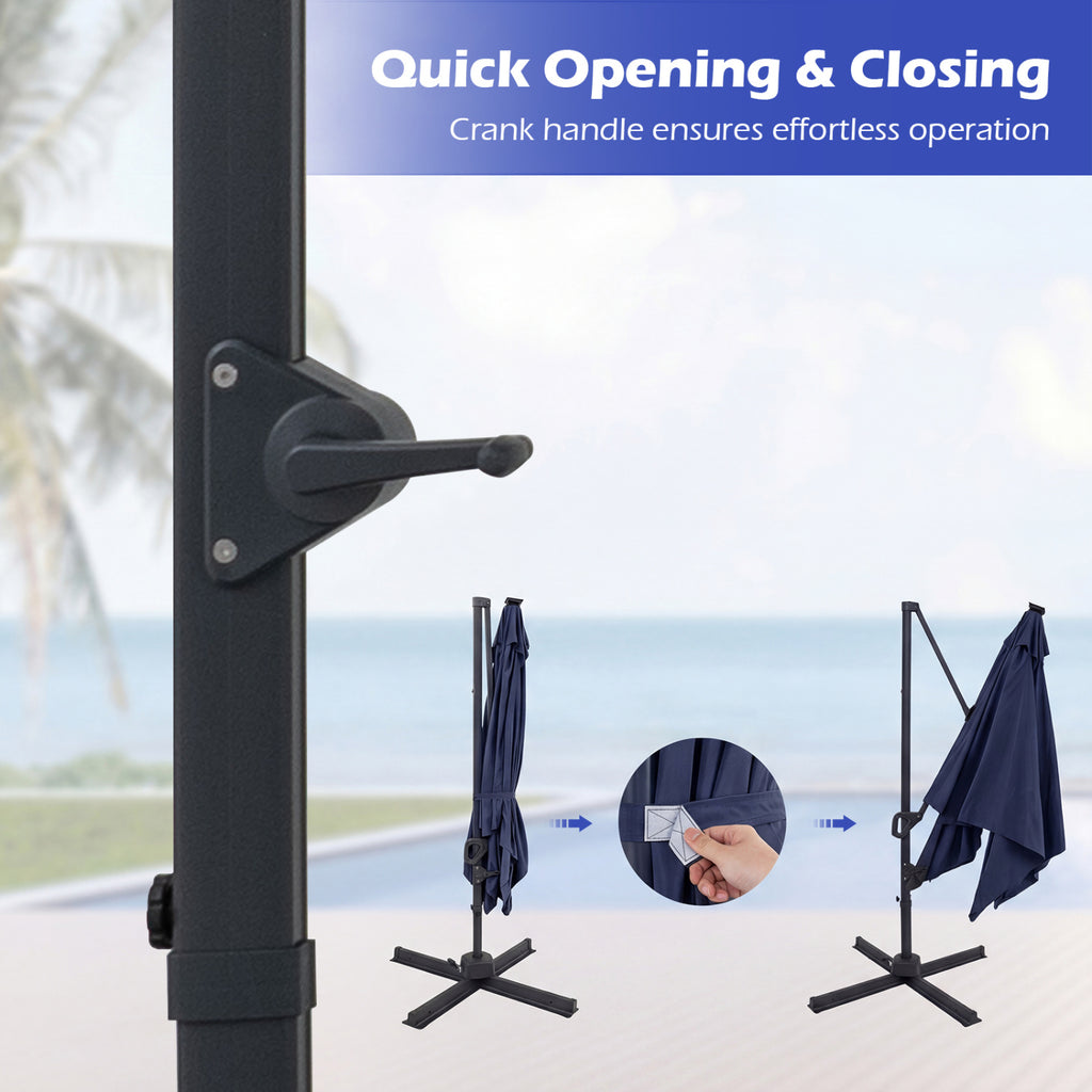 10 FT Cantilever Patio Umbrella with 32 Solar LED Lights and 220 LBS