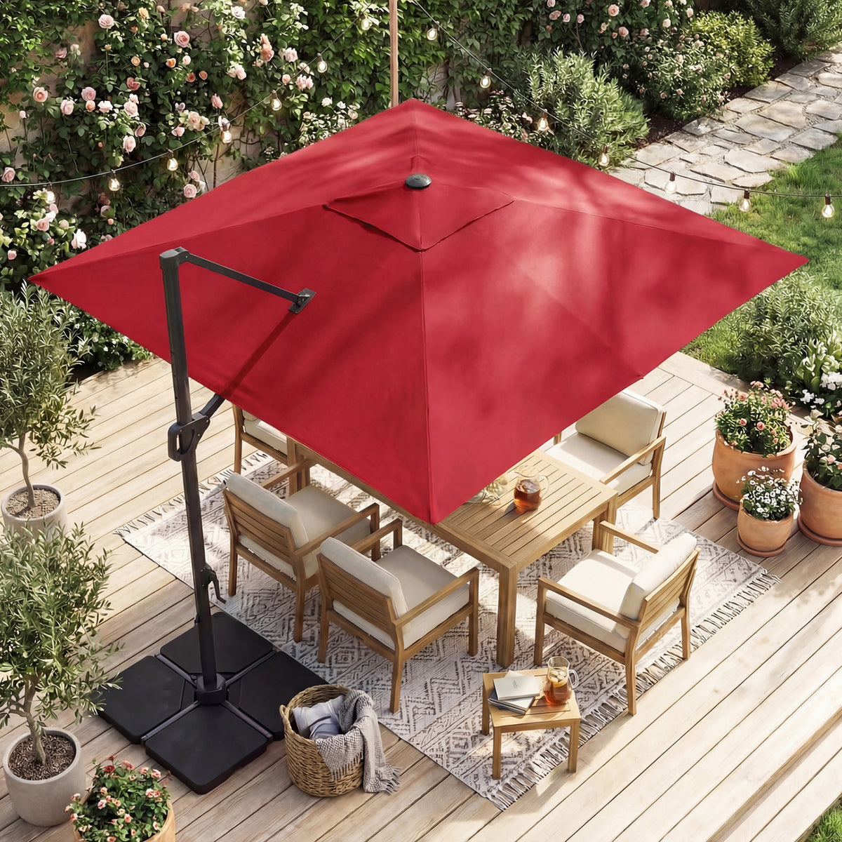 10 FT Cantilever Patio Umbrella with 32 Solar LED Lights and 220 LBS