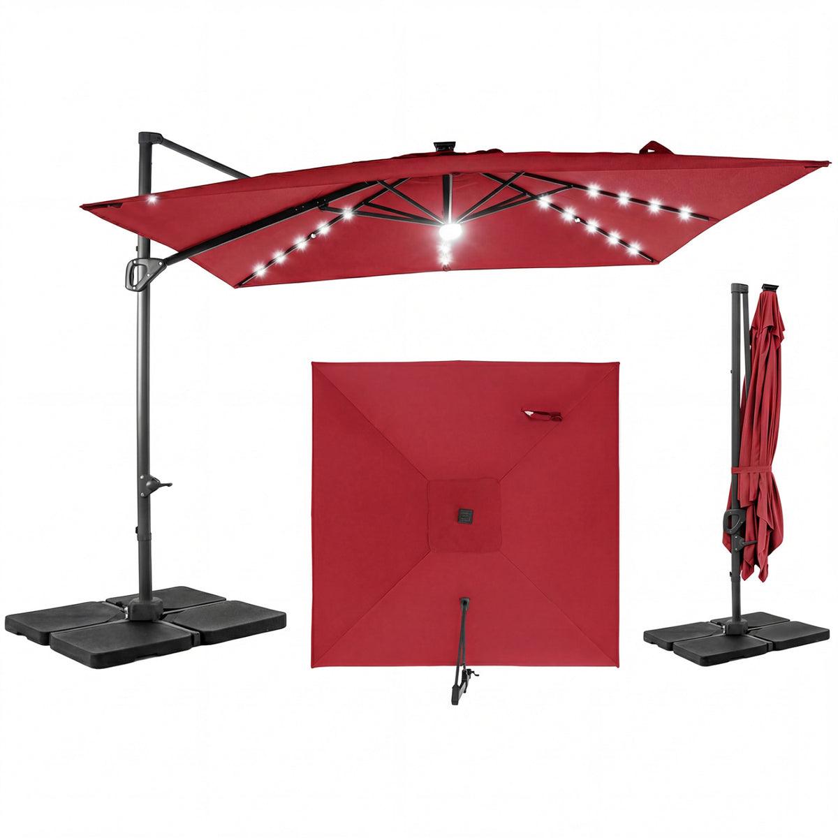 10 FT Cantilever Patio Umbrella with 32 Solar LED Lights and 220 LBS