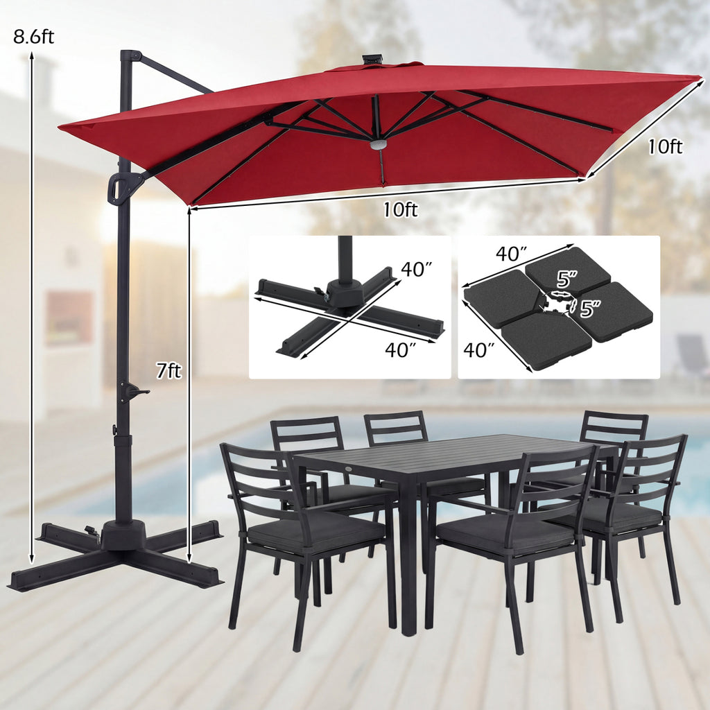 10 FT Cantilever Patio Umbrella with 32 Solar LED Lights and 220 LBS