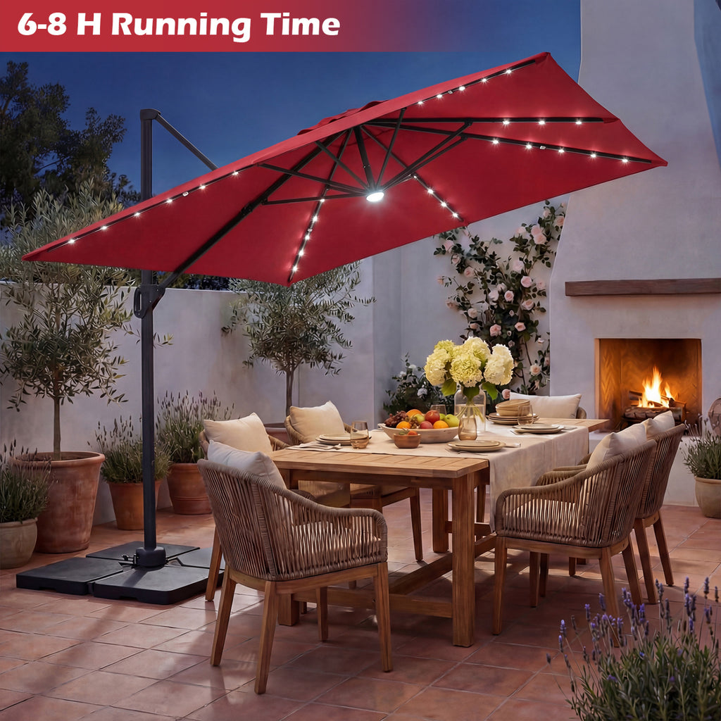 10 FT Cantilever Patio Umbrella with 32 Solar LED Lights and 220 LBS