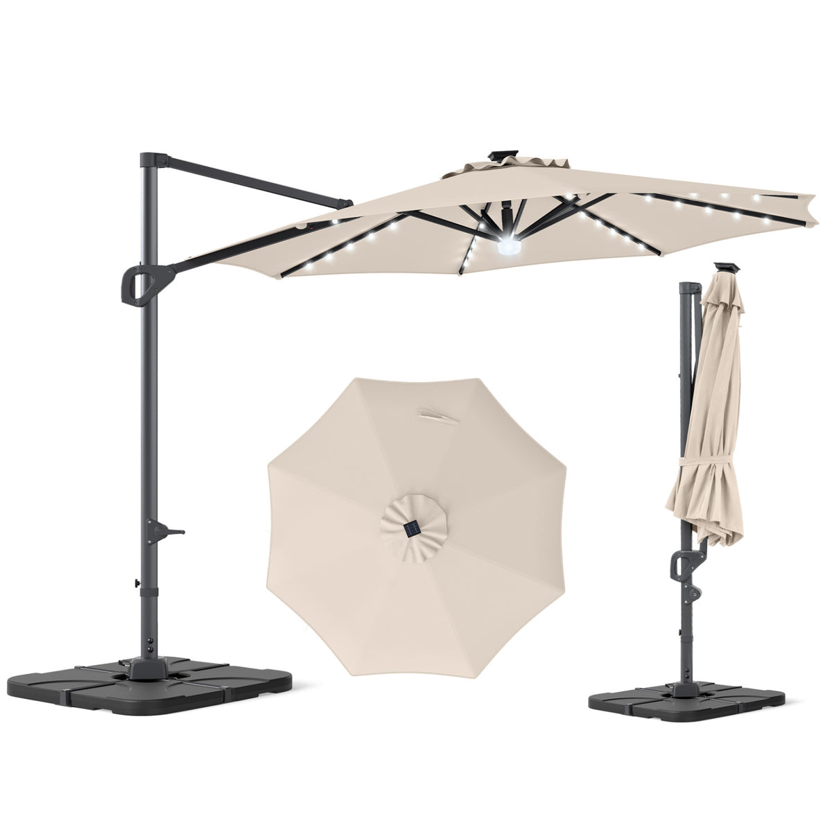 10 FT Cantilever Patio Umbrella with 35 Solar LED Lights and 220 LBS