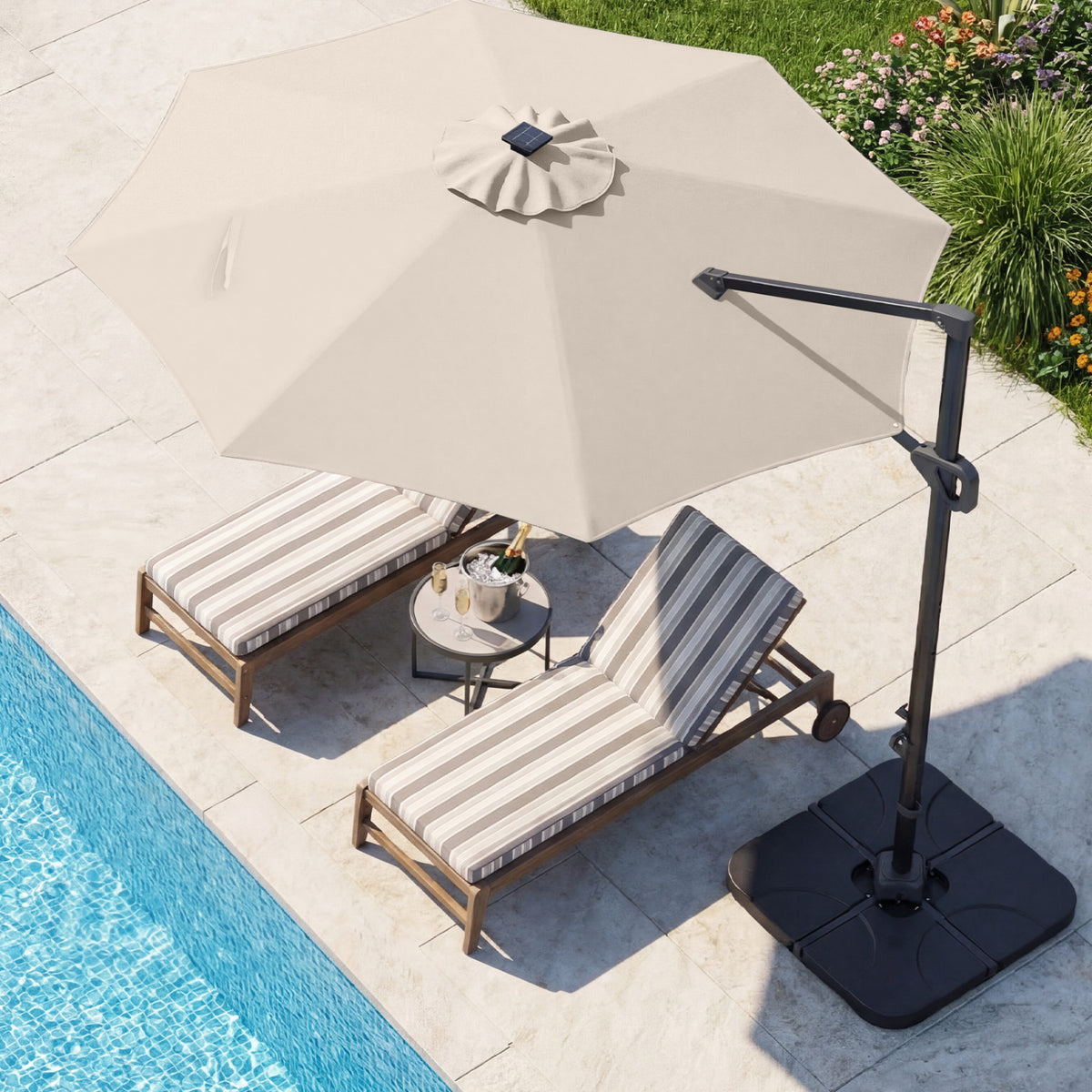 10 FT Cantilever Patio Umbrella with 35 Solar LED Lights and 220 LBS