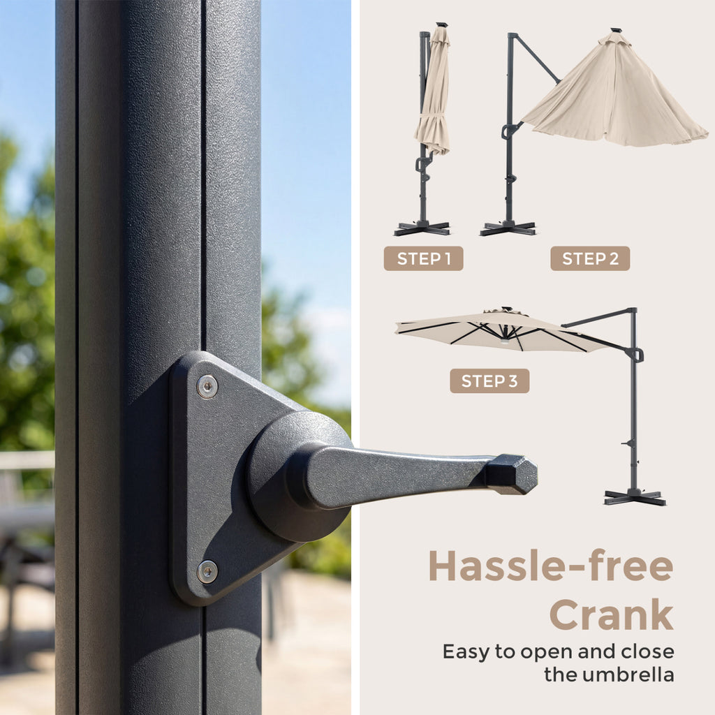 10 FT Cantilever Patio Umbrella with 35 Solar LED Lights and 220 LBS