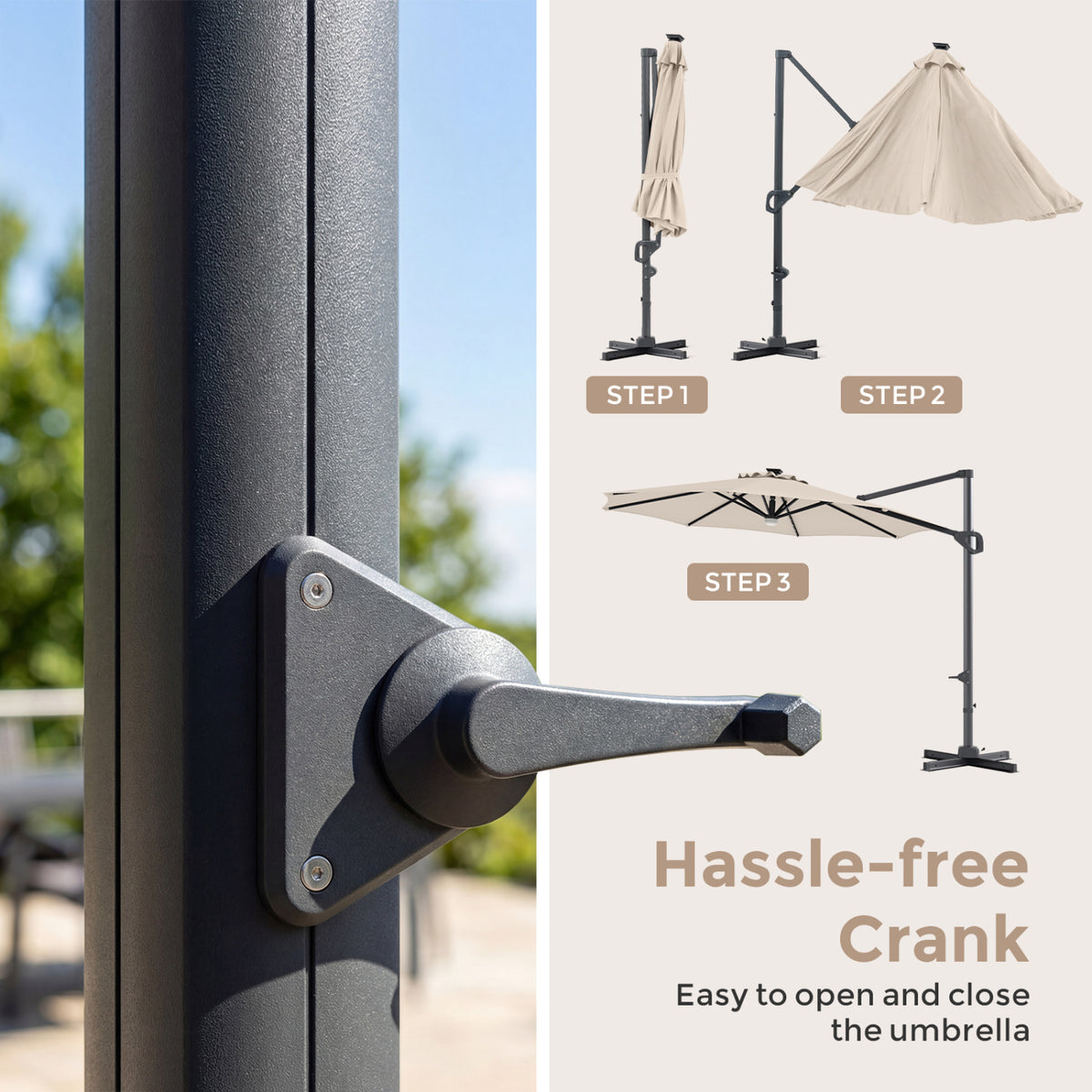10 FT Cantilever Patio Umbrella with 35 Solar LED Lights and 220 LBS