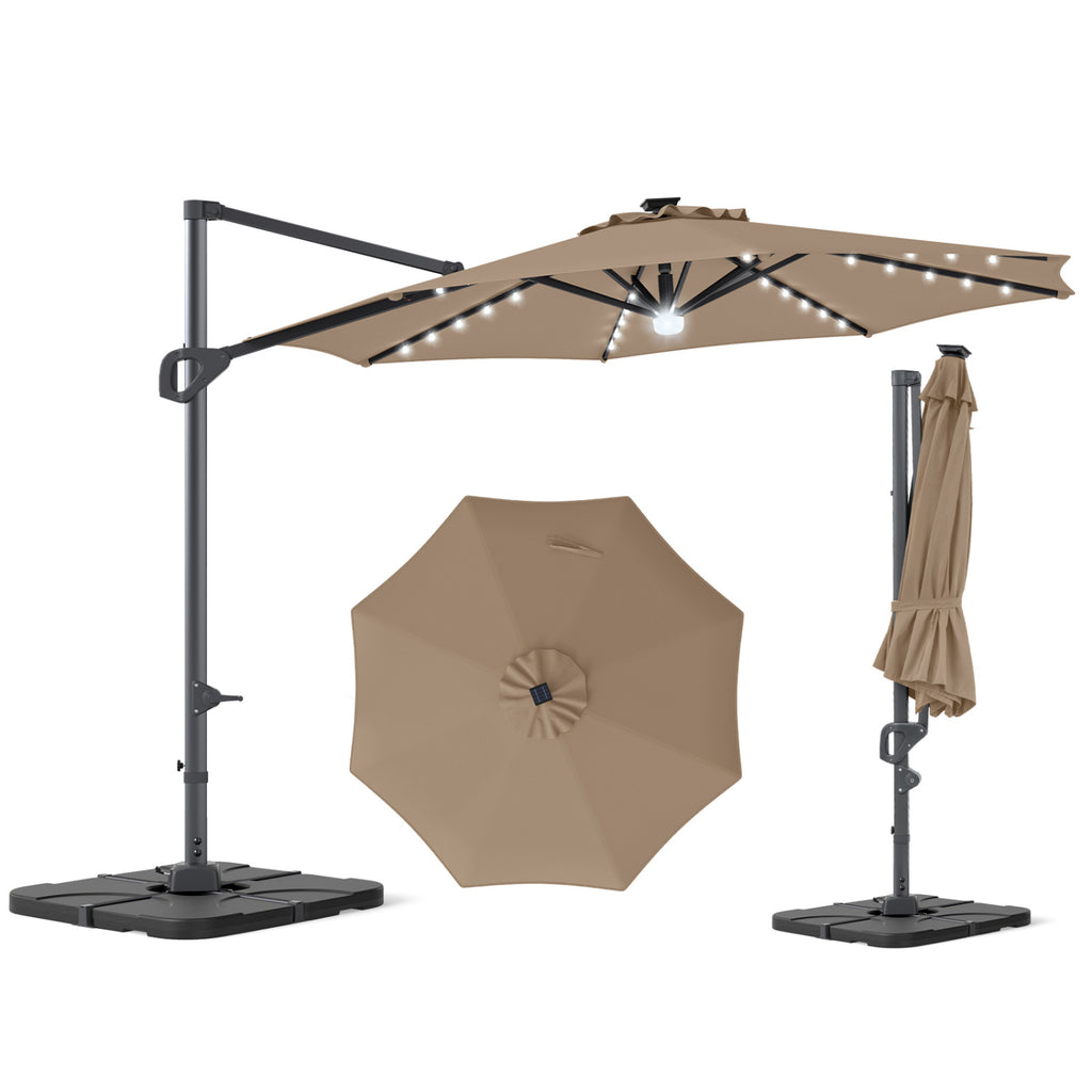 10 FT Cantilever Patio Umbrella with 35 Solar LED Lights and 220 LBS