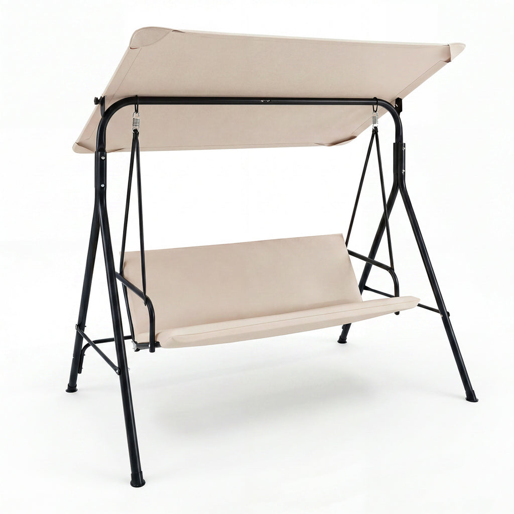 3-Seat Outdoor Patio Swing Chair with Adjustable Tilt Canopy and Stand