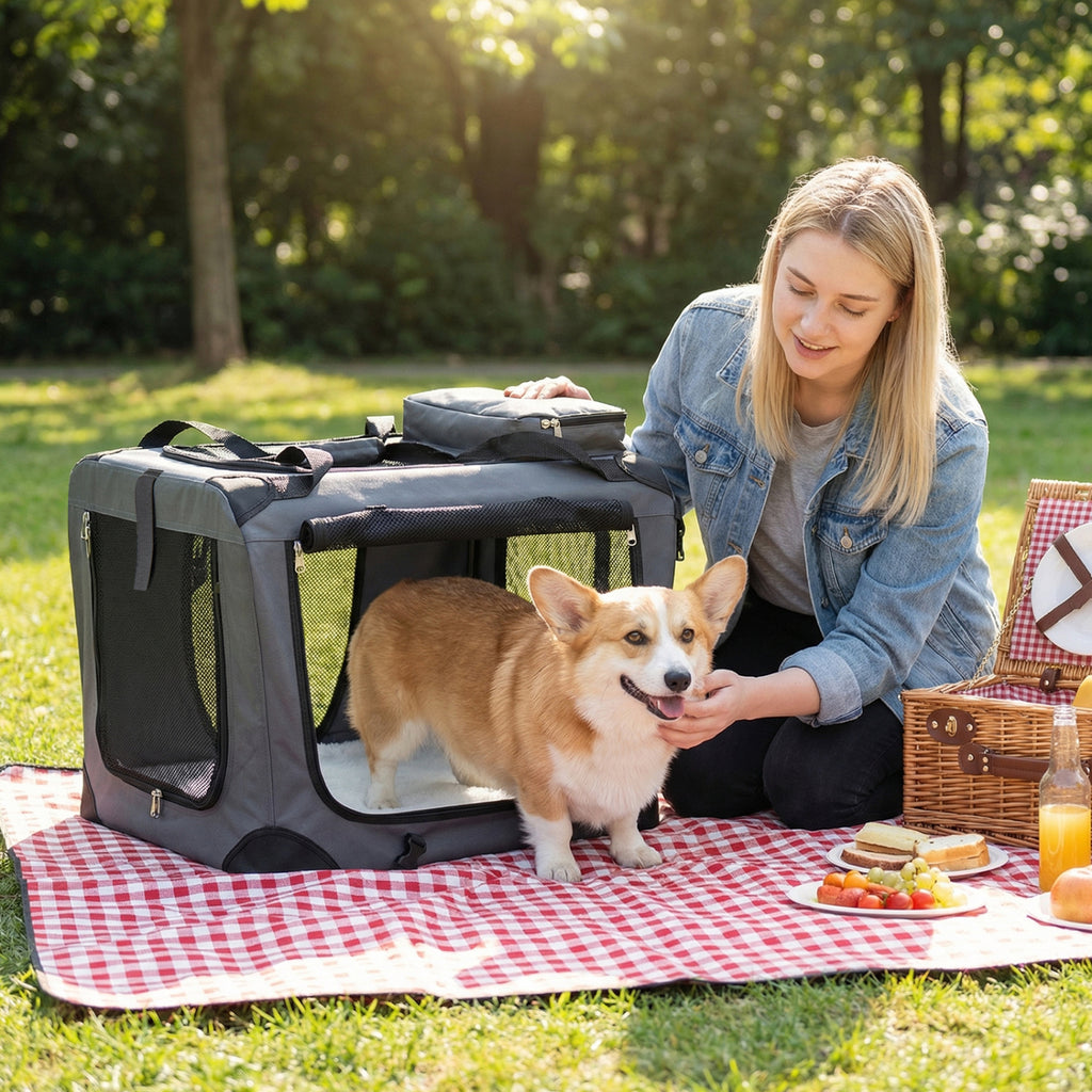 4 Sizes Collapsible Soft Dog Crate with Mesh Windows & 3 Doors - Travel & Home