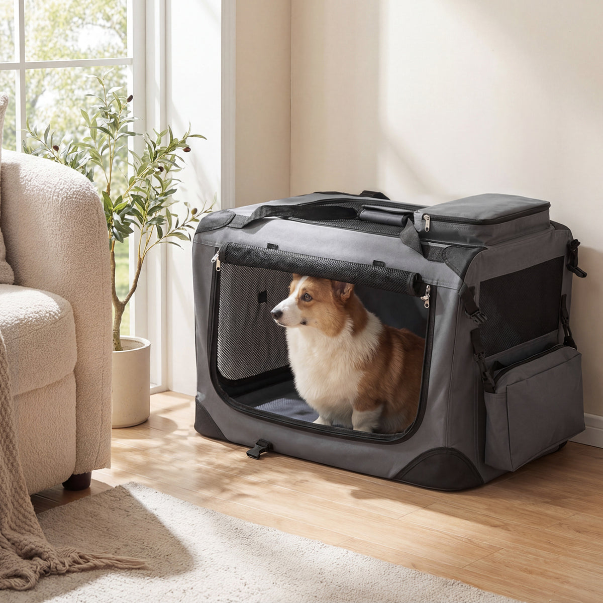 4 Sizes Collapsible Soft Dog Crate with Mesh Windows & 3 Doors - Travel & Home