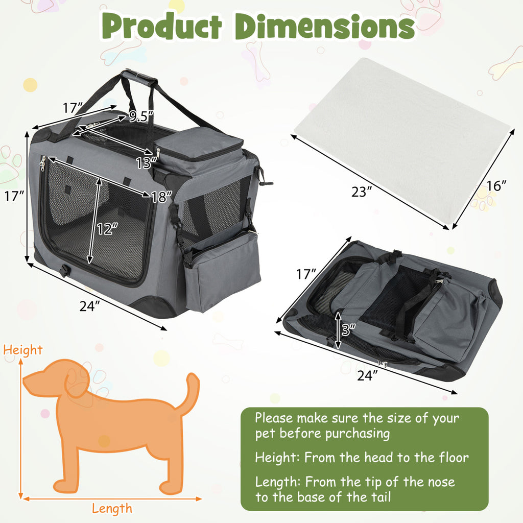 4 Sizes Collapsible Soft Dog Crate with Mesh Windows & 3 Doors - Travel & Home